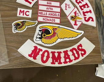 Ensemble d'écussons brodés dans le dos Nomads MC des Hells Angels, gilet de motard et rocker pour moto