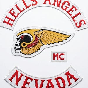 Hells Angels Nevada MC Gesticktes Rückenaufnäher-Set, Bikerweste Schädelflügel Motorradrocker