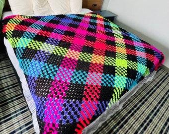 Black Neon Crocheted Afghan/Blanket
