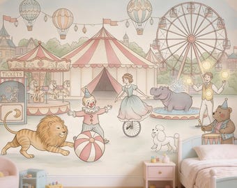 Circus Nursery Wallpaper Kids Carnival Peel Stick Removable Wall Mural