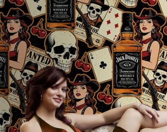 Western Skull Wallpaper Cowboy Mural Wall Paper Vintage Peel Stick Playing Card Retro Removable