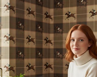 Polo Horse Wallpaper Plaid Peel and Stick Equestrian Mural Vintage Wall Paper Classic Sport Removable