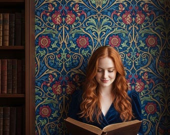 William Morris Peel Stick Wallpaper Vintage Blue Red Floral Mural Ornamental Removable Wall Paper