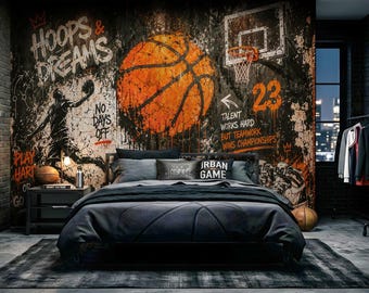 Basketball Wallpaper Peel Stick Graffiti Mural Wall Paper Removable Non Woven