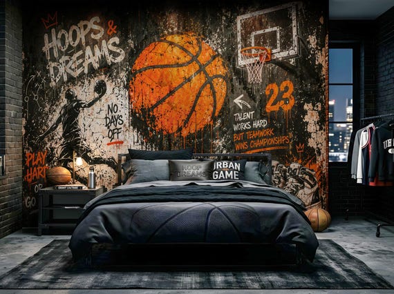 Basketball Wallpaper Peel Stick Graffiti Mural Wall Paper Removable Non Woven