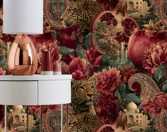 Leopard Wallpaper Indian Floral Wall Paper Exotic Mural Paisley Peel Stick Removable