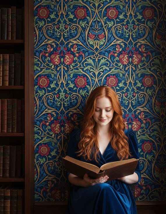 William Morris Peel Stick Wallpaper Vintage Blue Red Floral Mural Ornamental Removable Wall Paper