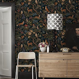 Woodland Wallpaper Dark Forest Mural Whimsical Animals Wall Paper Cottagecore Peel Stick Removable image 2