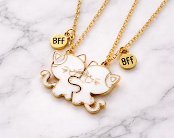 BFF Cat Pendant Set, Matching Friendship Necklace, Friend Gift, Bestie Necklace