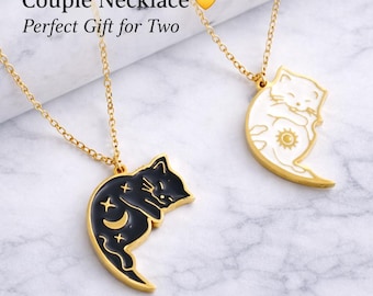 Cat Necklace Yin Yang, Matching Pendant Set, Romantic Jewelry, Boyfriend Girlfriend Present