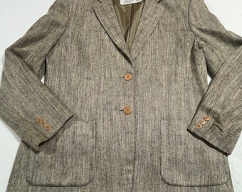 MaxMara Womens Herringbone Blazer Sz 10 Tan Italy Classic Vintage Quiet Luxury