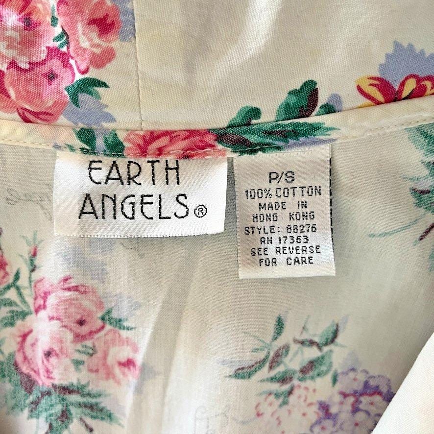 Earth Robe Tag Earth Angels Wrap Robe Womens P/S Floral Cotton Vintage 80s Cottagecore ...