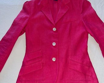 Ralph Lauren Black Label 100% Linen Blazer Womens 6 Fuchsia Italy Tailored Y2K