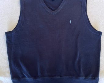 Vintage Polo Golf Ralph Lauren Mens L Navy Blue Cotton V-Neck Sweater Vest USA