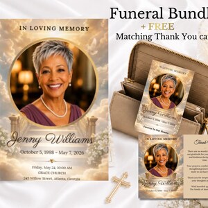 Kit para servicio conmemorativo, plantilla para programa funerario, tarjeta de oración, tarjeta de agradecimiento, paquete de plantillas para funerales