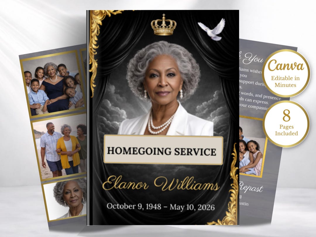 Homegoing Program Payer Black Funeral Program Template: Bifold Celebration of Life Booklet ...