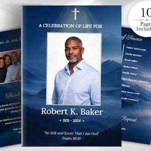 Navy 10-Page Celebration of Life Funeral Program Template, Memorial Booklet, Printable Obituary