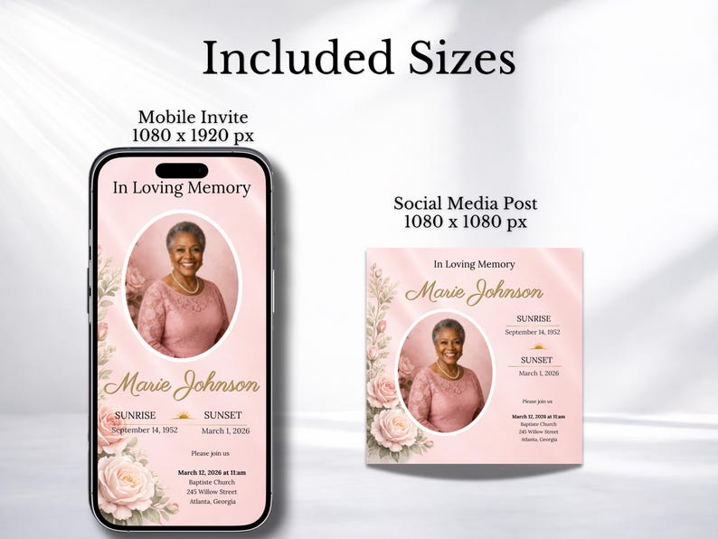Pink Funeral Invitation Template Canva Editable | Celebration of Life ...