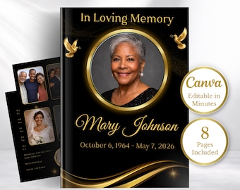 Funeral Memorial Program Canva Template Obituary Funeral Programs Canva Funeral Printable Obituary Template Funereal Memorial Obituary Card