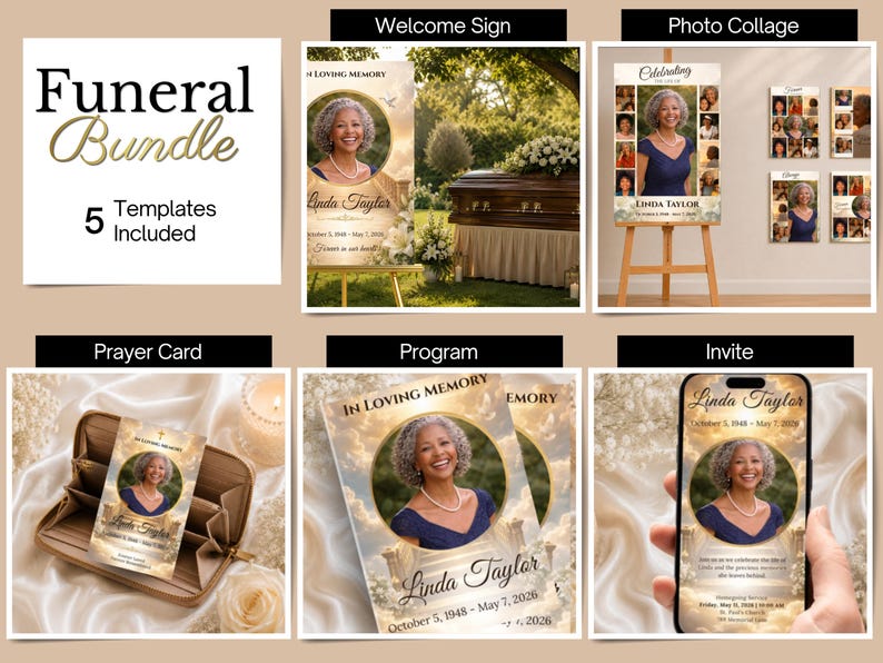 Funeral Bundle Canva Template | Memorial Program Bifold Invitation ...
