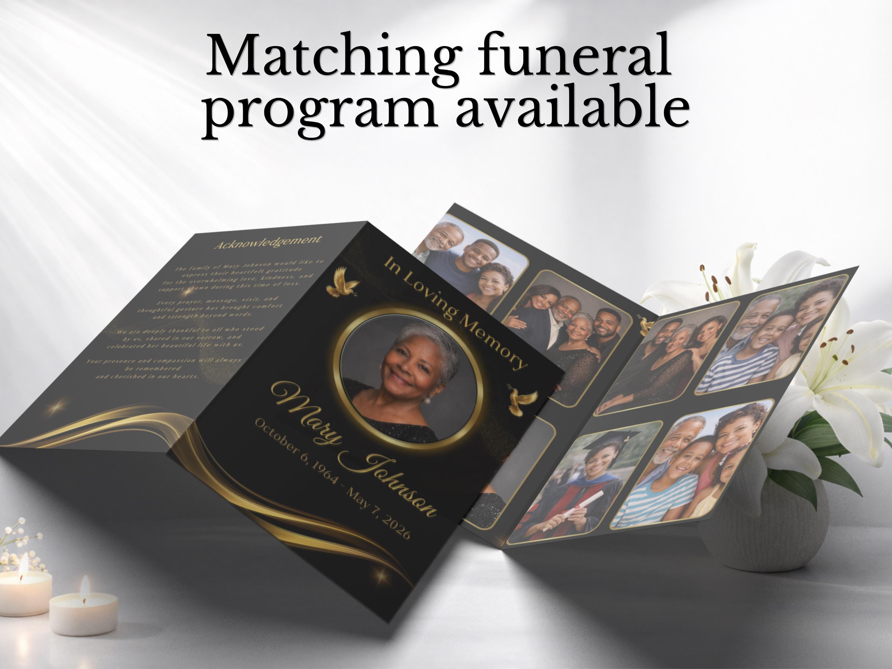 Editable Funeral Invitation Template Black Gold Canva Obituary Invite ...