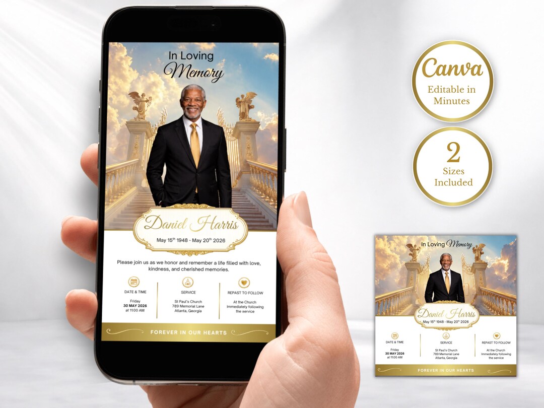Funeral Invitation Canva, Celebration of Life Template, Funeral Evite ...