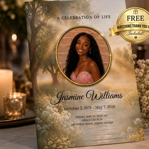 Funeral Program Template, Editable Canva Memorial Program, Obituary Template, Celebration of Life Booklet, 8 Page, Heavenly Garden