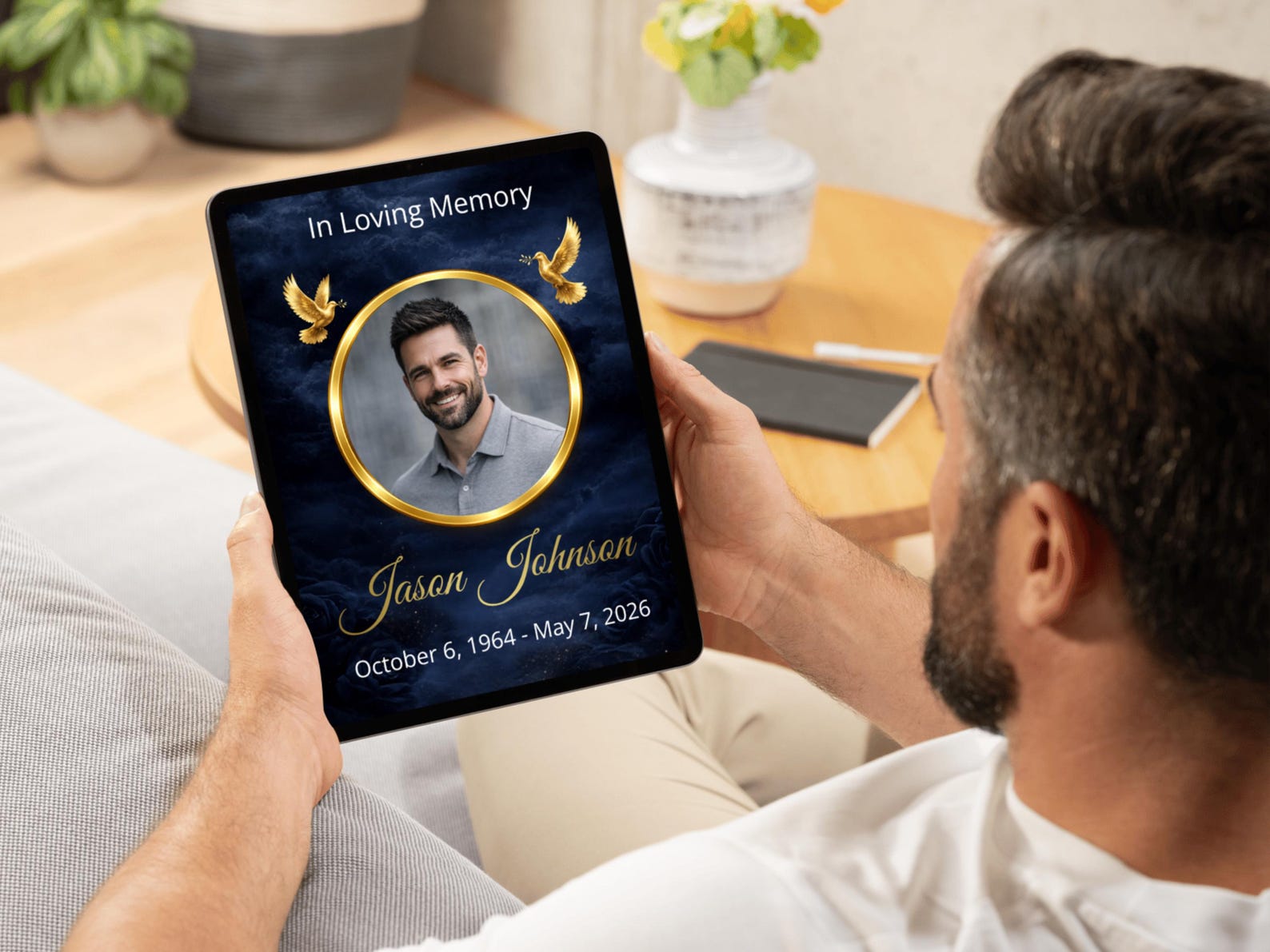 Funeral Program Template: Navy Blue Gold Obituary (digital Download) - Etsy