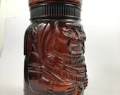 Vintage Humidor Cigar Holder Amber Glass Jar Indian Chief Humidor Tobacco Container