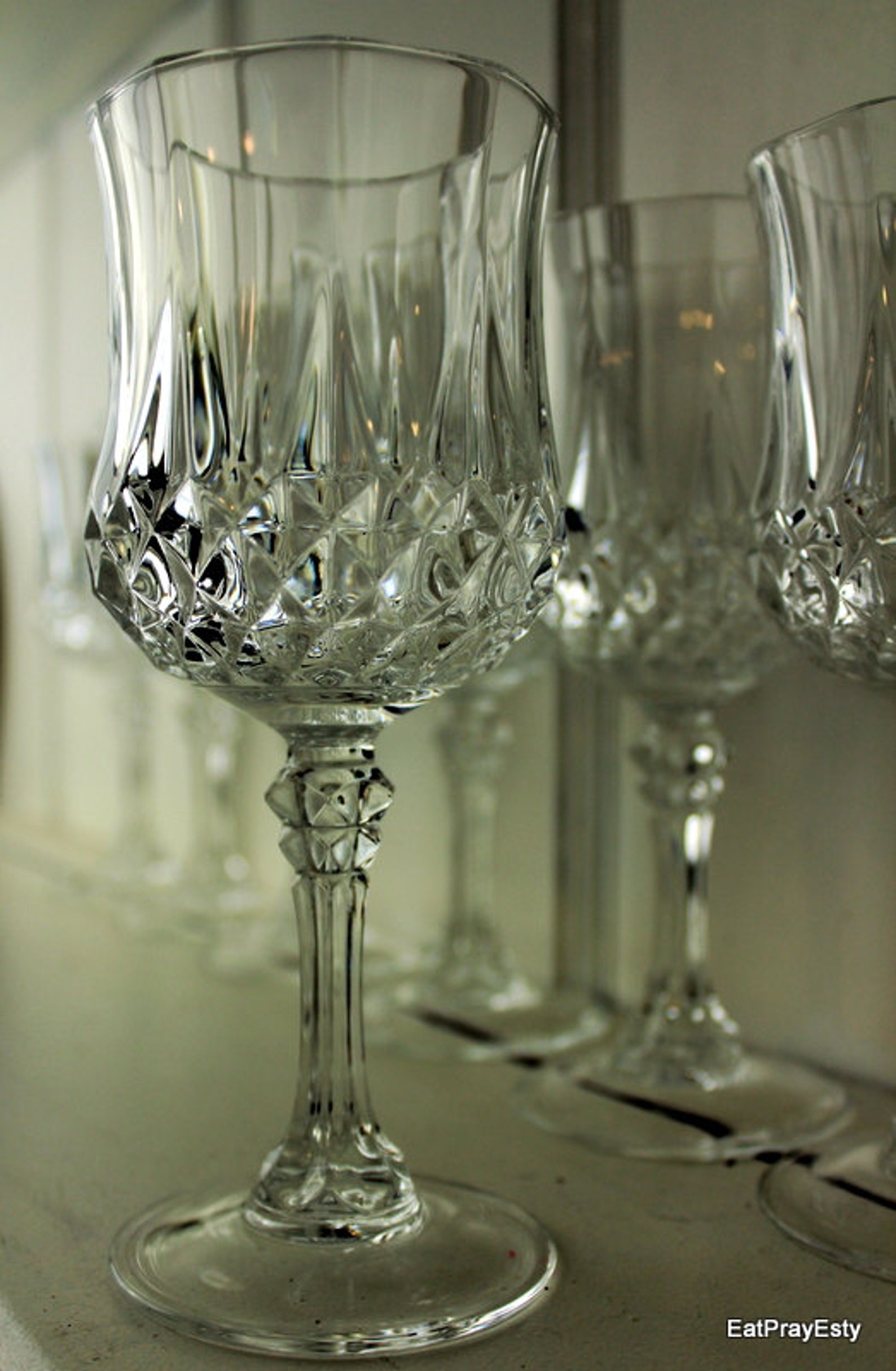 Vintage 1950 French Lead Crystal Wine Glasses Diamond Pattern Etsy