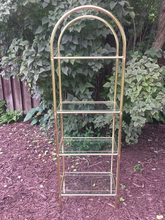 Vintage Brass And Glass Shelf Unit Mid Century Image 0