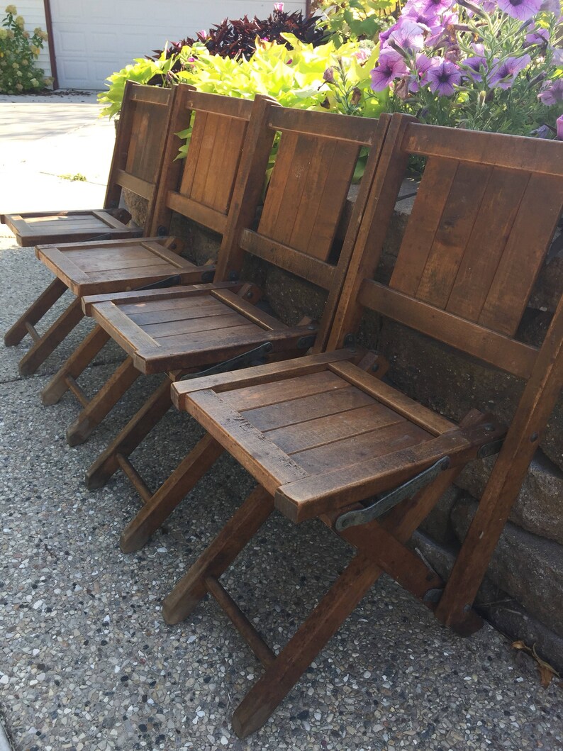 Four Vintage Wooden Folding Chair Camp Children S Image 0