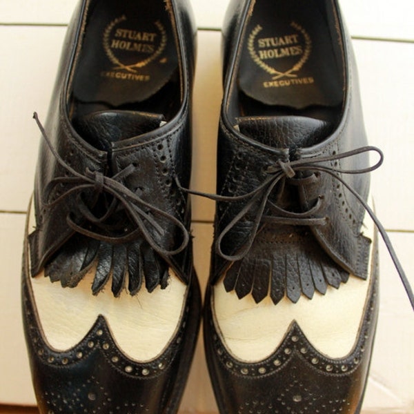 Vintage Stuart Holmes Wing Tip Leather Golf Shoes with Steel Metal Spikes 9.5