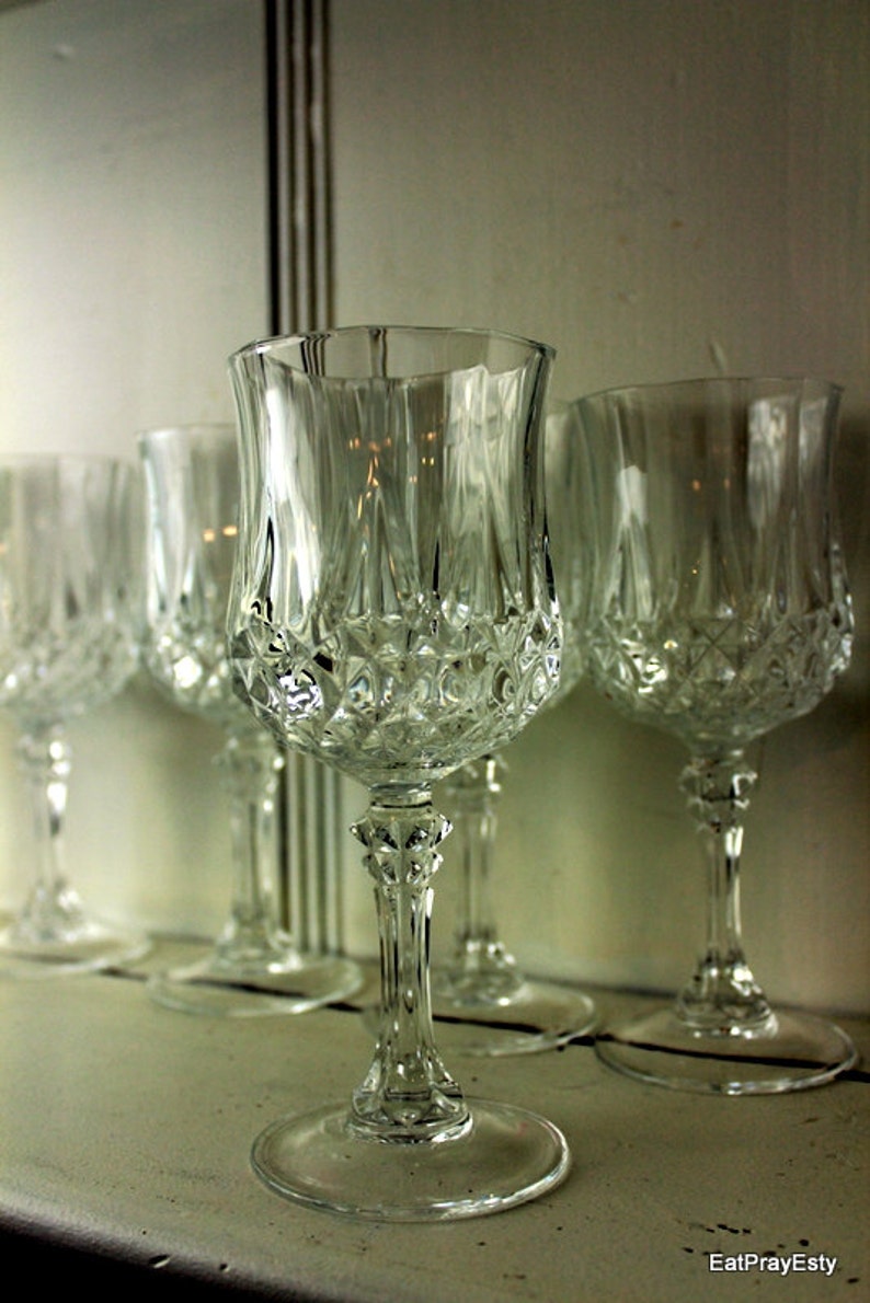 Vintage 1950 French Lead Crystal Wine Glasses Diamond Pattern Etsy