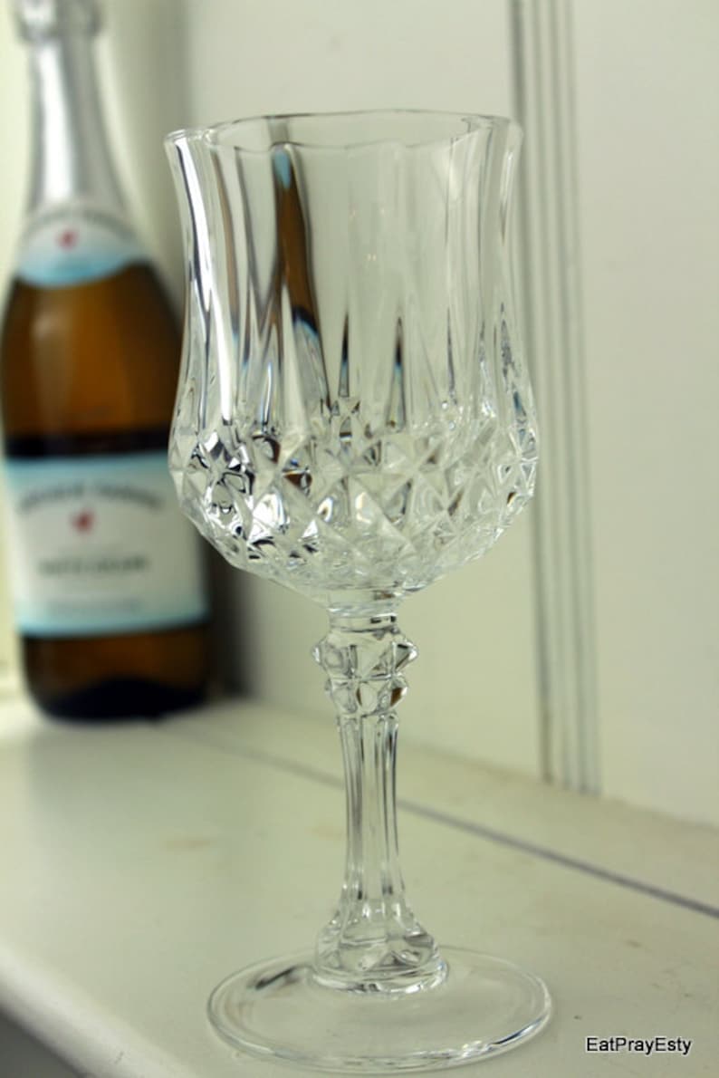 Vintage 1950 French Lead Crystal Wine Glasses Diamond Pattern Etsy