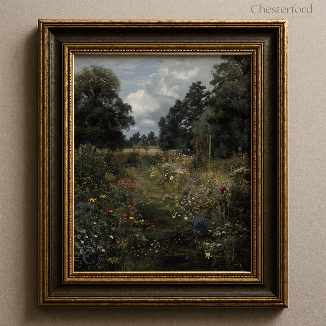 Cottagecore Garden Path Art Print – Painterly Wildflower Landscape ...