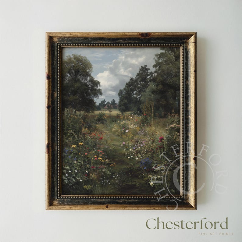 Cottagecore Garden Path Art Print – Painterly Wildflower Landscape ...