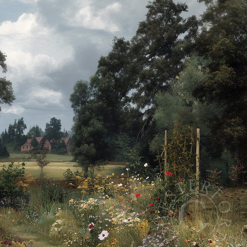 Cottagecore Garden Path Art Print – Painterly Wildflower Landscape ...