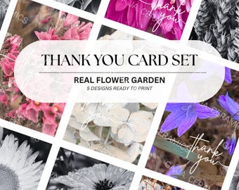 Biglietti di ringraziamento con fiori veri - da stampare in formato digitale