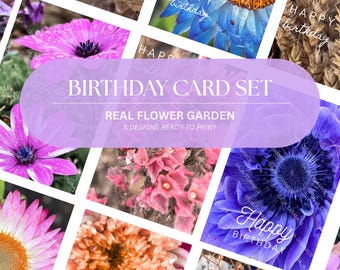 Set de cartes d'anniversaire Vraies fleurs - Impression numérique