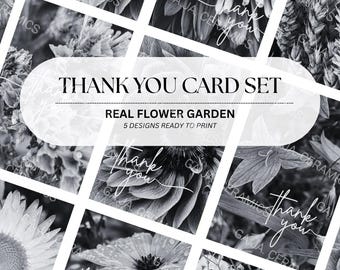 Cartes de remerciement avec de vraies fleurs - Impression numérique