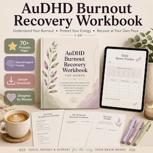 AuDHD Burnout Workbook for Women | ADHD Autism Recovery Journal | Masking Recovery, Spoon Theory Planner, Executive Dysfunction PDF