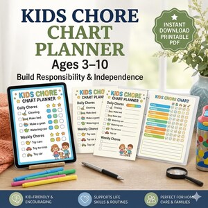 Kids Chore Chart Planer | Druckbare Verantwortungstabelle für das Alter von 3-10 Jahren, tägliche Routine-Tracker, Verhaltenstabelle für Kleinkinder und Kinder