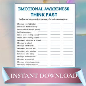 Think Fast Emotional Awareness Game | Printable Emotional Intelligence Activity for Adults | Self-Awareness Workbook