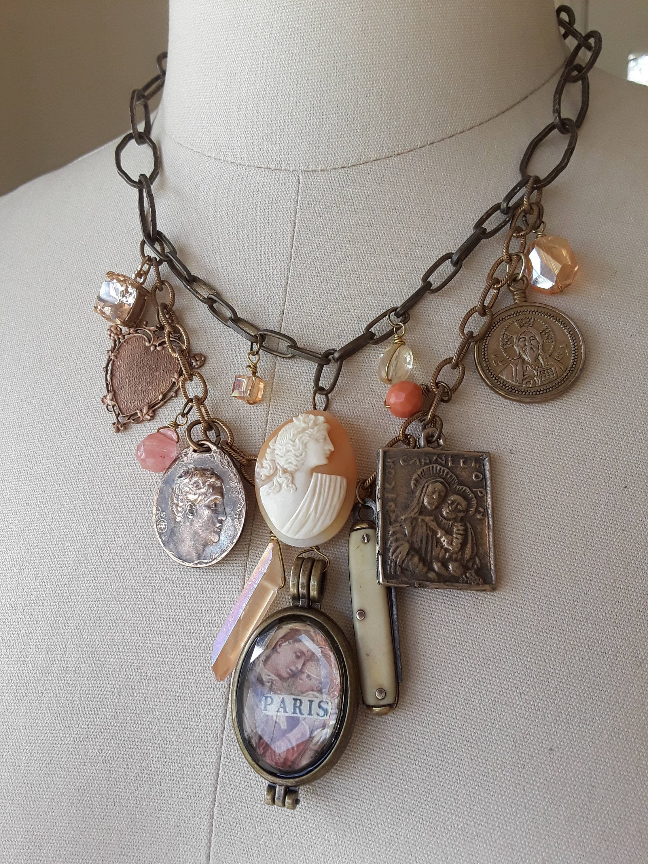 Vintage Repurposed Assemblage Charm Necklace Boho Jewelry Etsy Canada