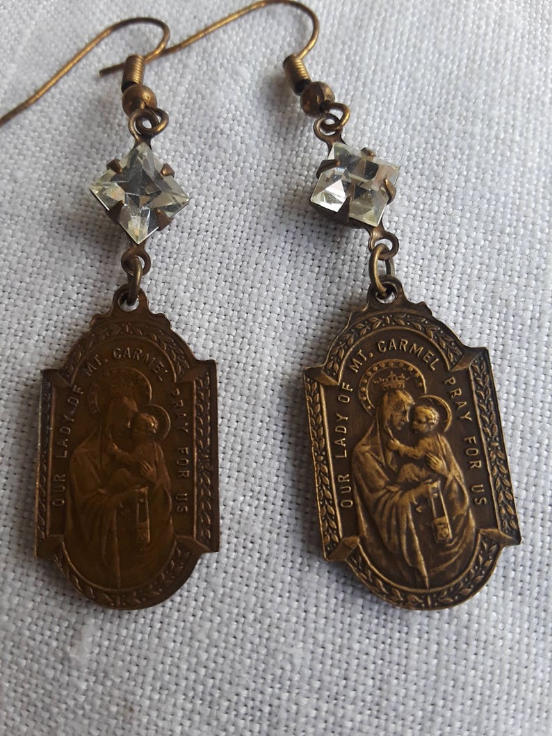 Vintage Repurposed Jewelry Religious Earrings Sacred Medal Handmade