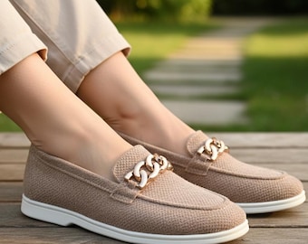 Mocassini beige da donna, scarpe basse slip-on, comode scarpe da passeggio, scarpe per tutti i giorni, scarpe leggere da ufficio, regalo per lei