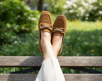 Women’s Brown Suede Loafers | Elegant Slip-On Flats | Minimalist Casual Shoes | Comfortable Everyday Footwear | Gift for Her
