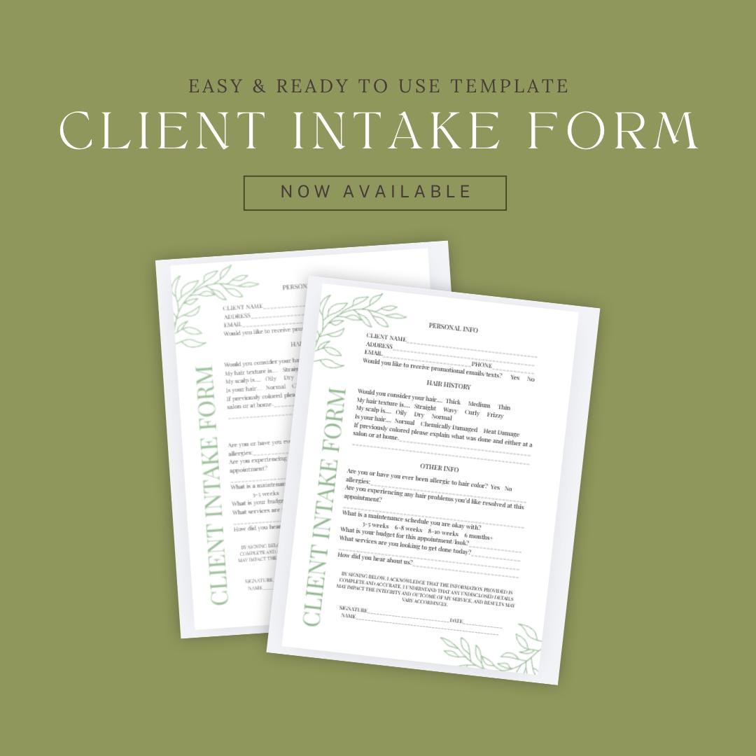 Client Intake Form Template for Hairstylists and Salon Owners - Etsy