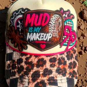 Mud Is My Makeup – Trucker Hat | Leopard & Hot Pink | Custom Embroidered Hat